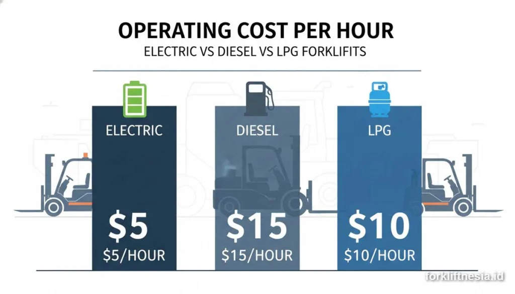 Perbandingan Biaya per Jam: Forklift Listrik vs Diesel vs LPG