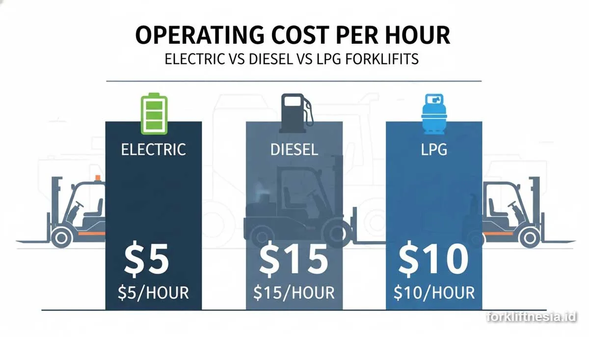 Perbandingan Biaya per Jam Forklift Listrik vs Diesel vs LPG