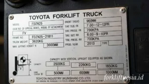 Name Plate Forklift Toyota FDZN25