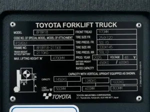 Cara Membaca Name Plate Forklift Toyota 8FBR18