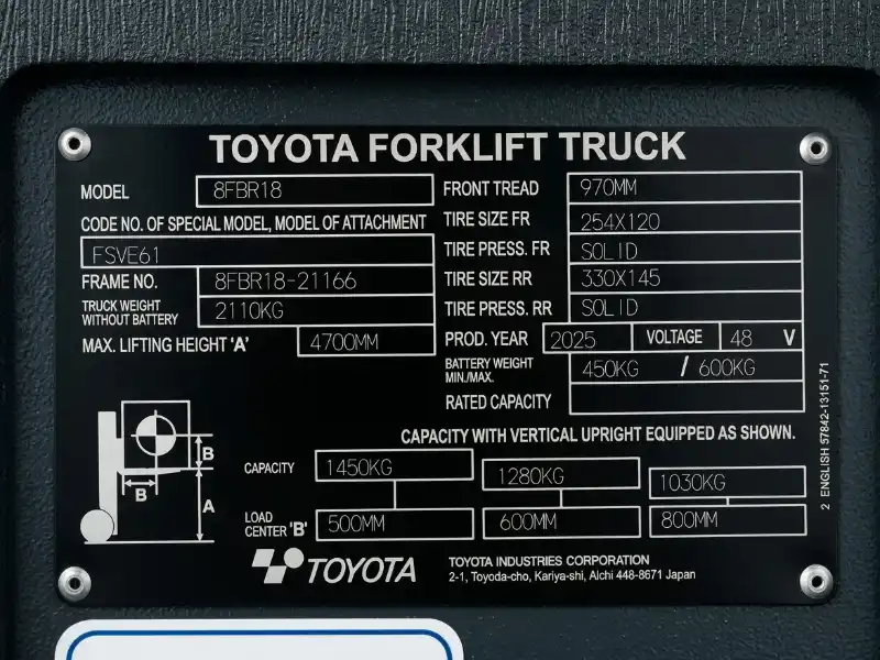 Cara Membaca Name Plate Reach Truck Toyota 8FBR18